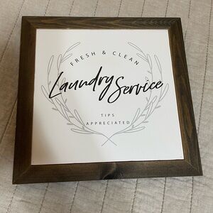 Laundry Service Wall Art with Dark Wood Frame